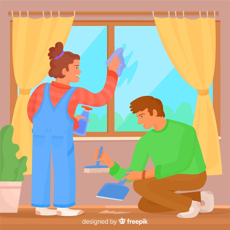 Vector Gratis pasangan muda melakukan pekerjaan rumah