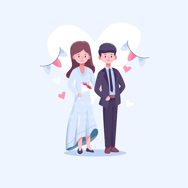 Vector Gratis pasangan pengantin dalam desain datar