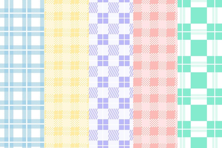 Vector Gratis pastel gingham pattern set