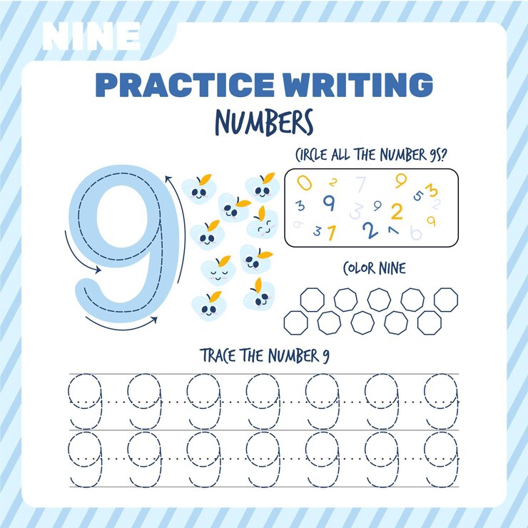Vector Gratis pastel number nine worksheet