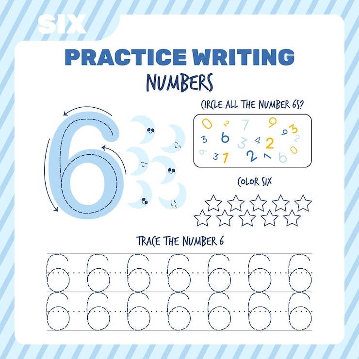 Vector Gratis pastel number six worksheet