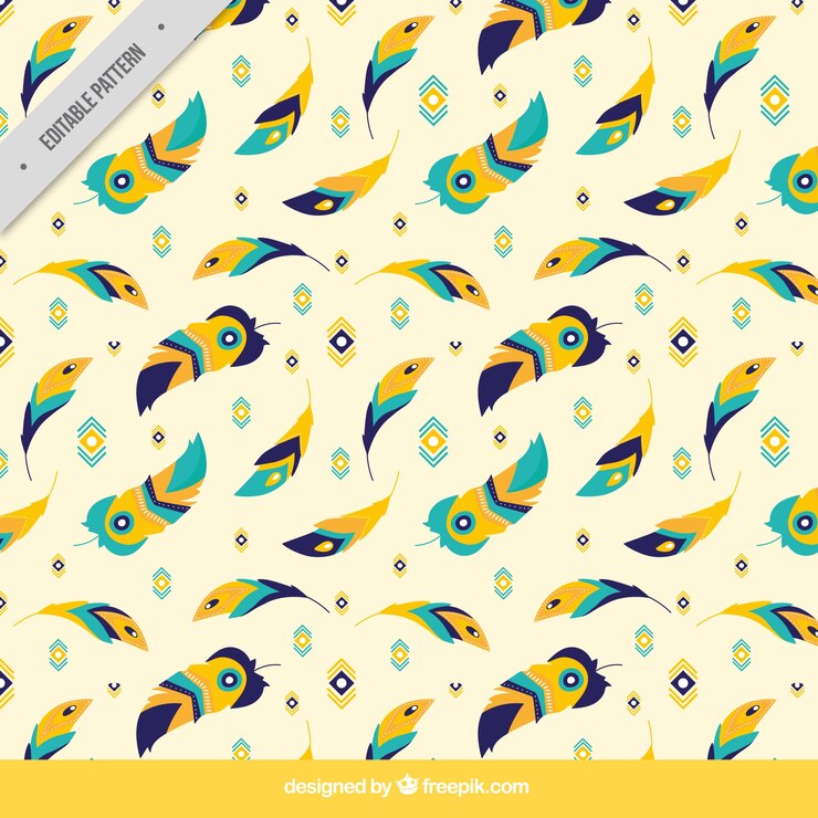Vector Gratis pattern of feathers and boho elements