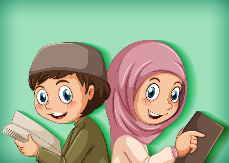 Vector Gratis pelajar muslim membaca buku