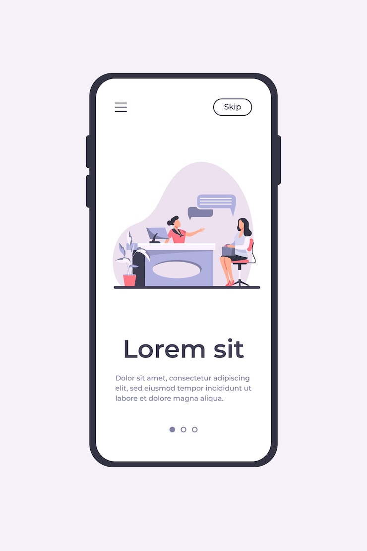 Vector Gratis pelanggan dan manajer berbicara di meja resepsionis. klinik, konsultasi, ilustrasi vektor datar reservasi. komunikasi, konsep layanan untuk banner, desain situs web, atau halaman web arahan