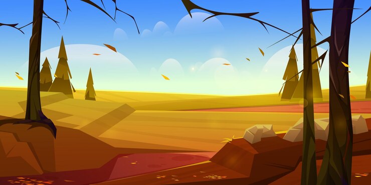 Vector Gratis pemandangan musim gugur dengan pohon-pohon gundul
