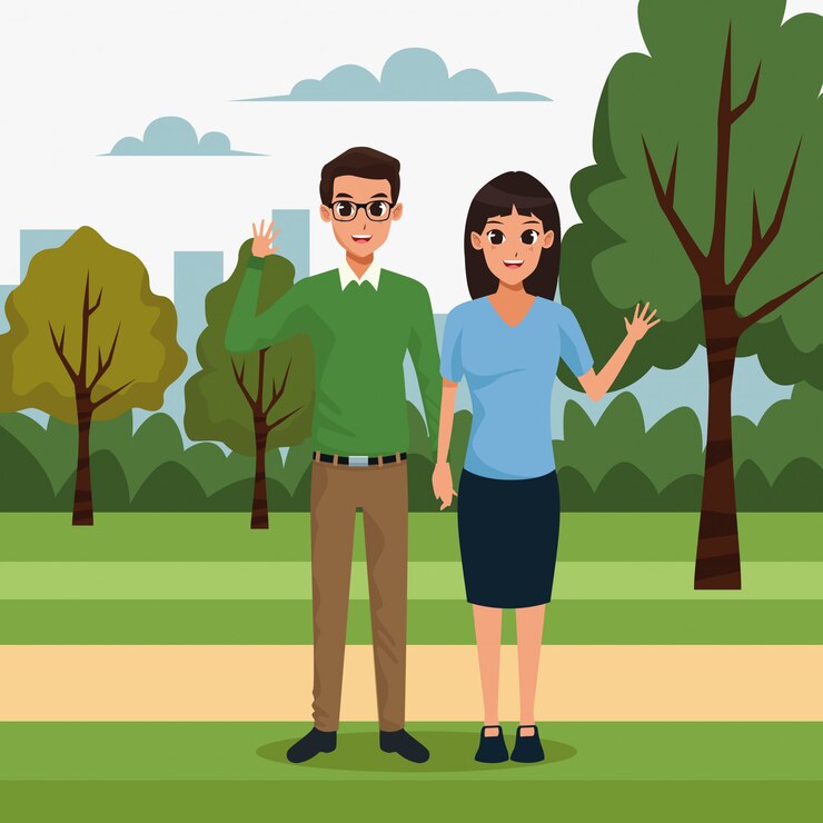 Vector Gratis pemandangan pasangan muda di taman
