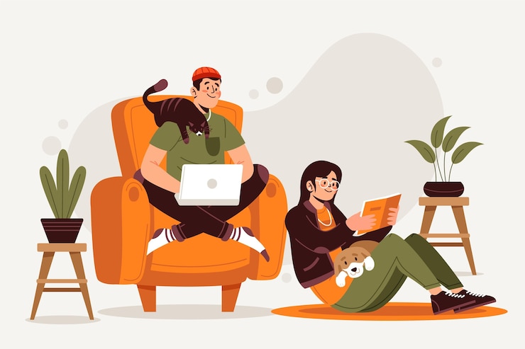 Vector Gratis pemandangan sehari-hari dengan hewan peliharaan