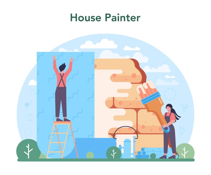 Vector Gratis pemasangan wallpaper pekerja menempelkan wallpaper di dinding pekerja profesional berseragam memperbaiki rumah renovasi rumah ilustrasi vektor terisolasi