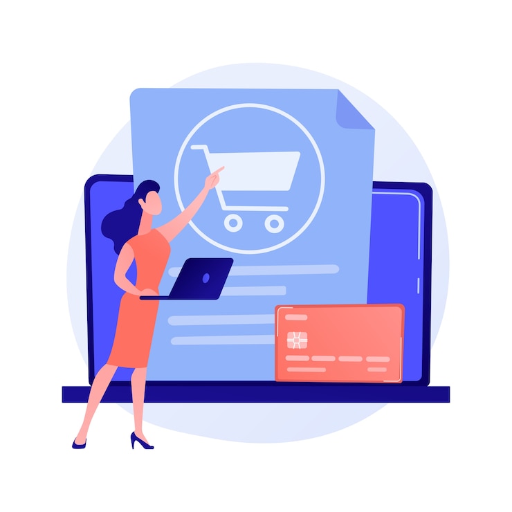 Vector Gratis pembayaran pesanan, pembayaran tanpa kontak dengan kartu kredit. keranjang pesanan, laptop, kartu bank. karakter kartun pelanggan pria online dengan tablet.
