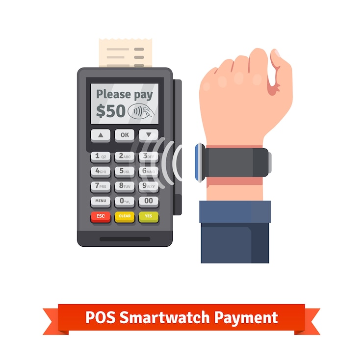 Vector Gratis pembayaran terminal pos jam tangan pintar