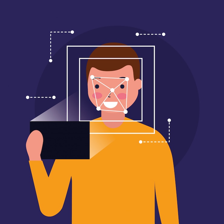 Vector Gratis pemindaian wajah pria teknologi digital biometrik