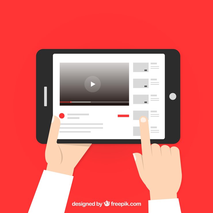 Vector Gratis pemutar youtube di perangkat dengan desain datar