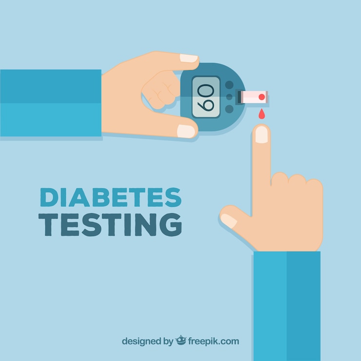 Vector Gratis penderita diabetes sedang memeriksa darah dengan desain datar