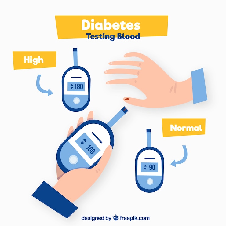 Vector Gratis penderita diabetes sedang memeriksa darah dengan desain datar