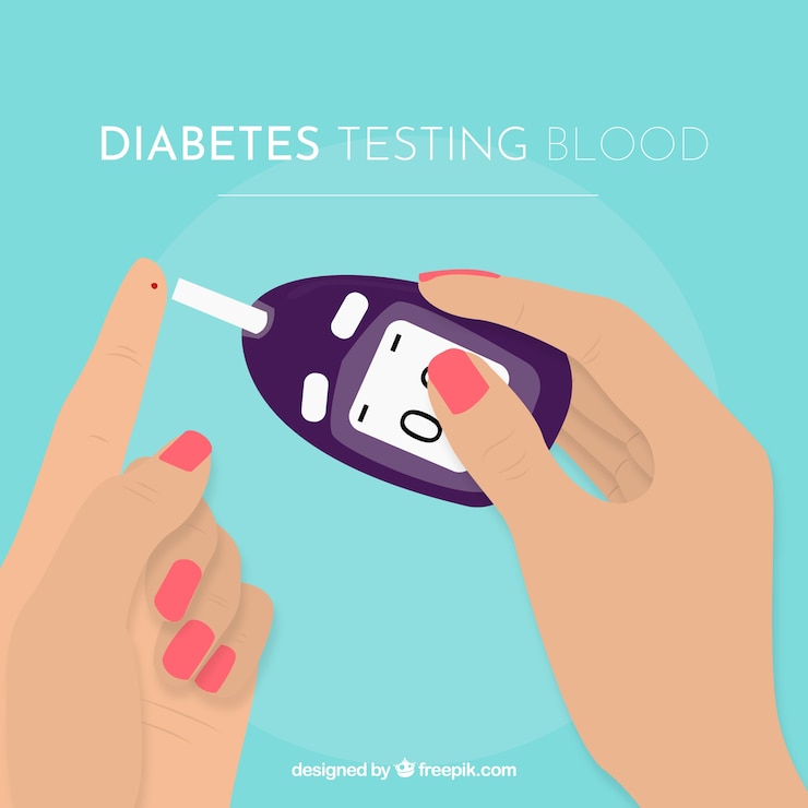 Vector Gratis penderita diabetes sedang memeriksa darah dengan desain datar