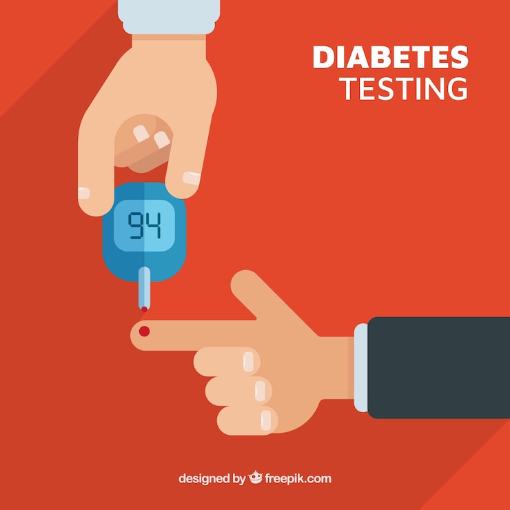 Vector Gratis penderita diabetes sedang memeriksa darah dengan desain datar