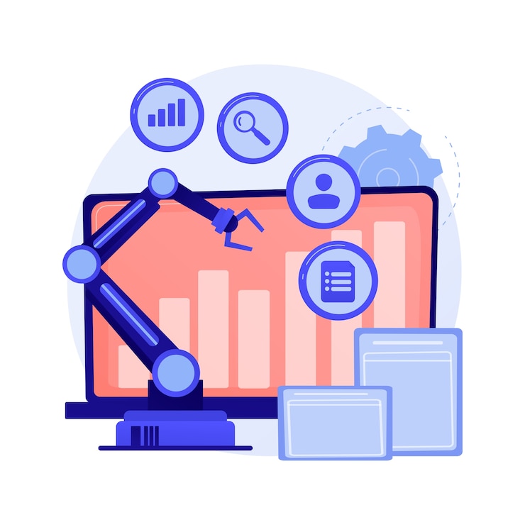Vector Gratis pengembangan bisnis online, pertumbuhan bertahap, tendensi positif. indikator perolehan, bagan statistik, diagram. karakter kartun analis wanita.