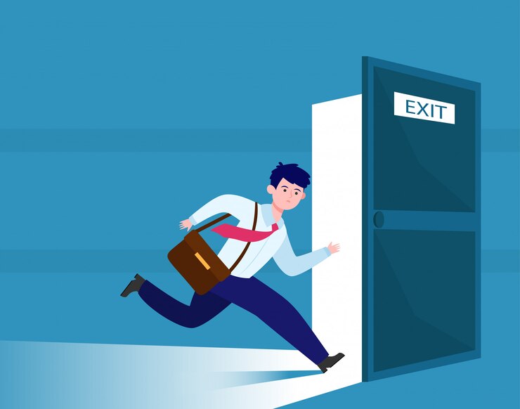 Vector Gratis pengusaha berlari untuk melarikan diri dari pintu keluar