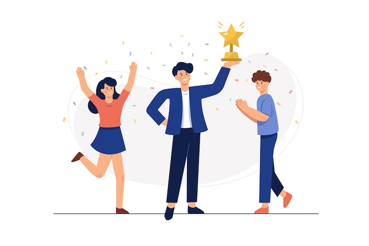 Vector Gratis pengusaha sukses memegang sebuah piala