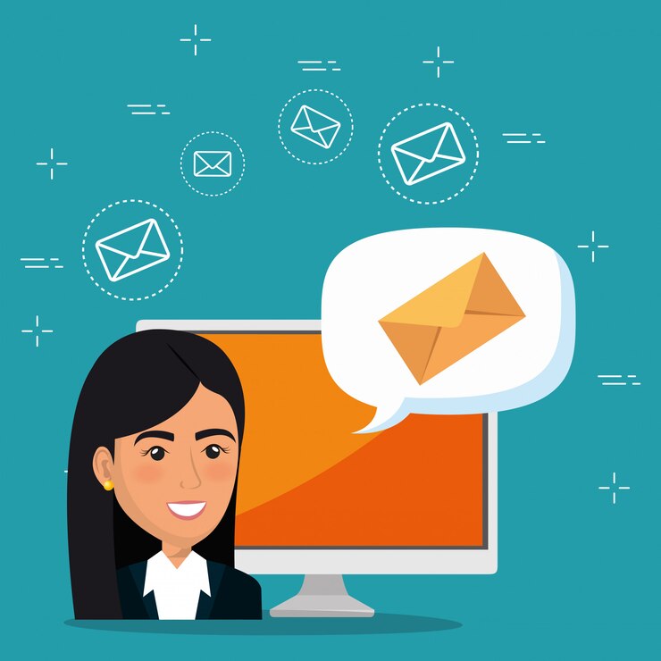 Vector Gratis pengusaha wanita dengan ikon pemasaran email