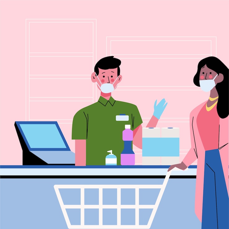 Vector Gratis people at supermarket with cashier