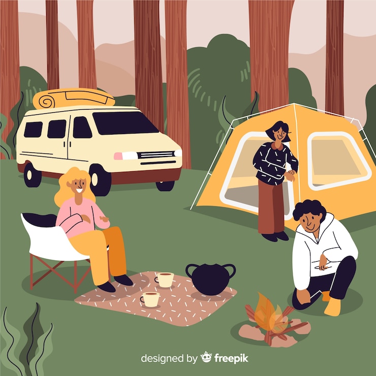 Vector Gratis people camping hand drawn style collection