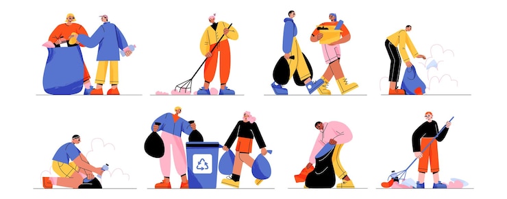 Vector Gratis people collect trash volunteers characters cleanup