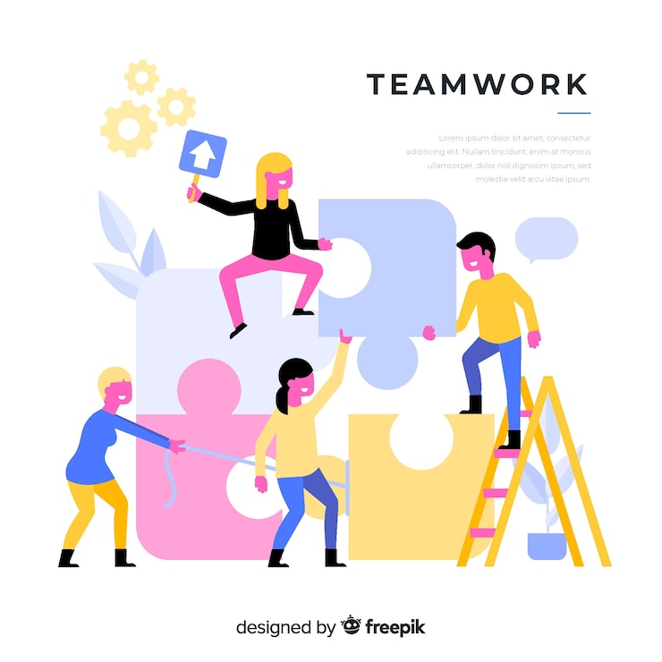 Vector Gratis people connecting puzzle pieces background template