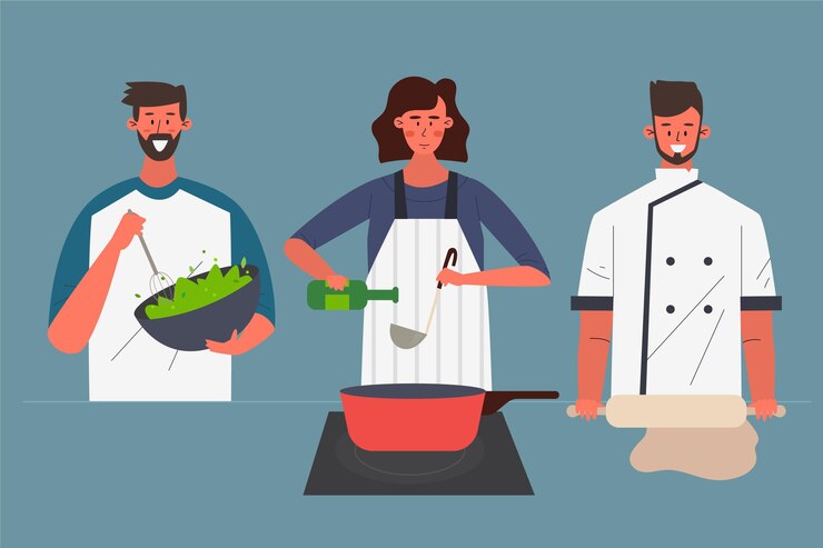 Vector Gratis people cooking various dishes