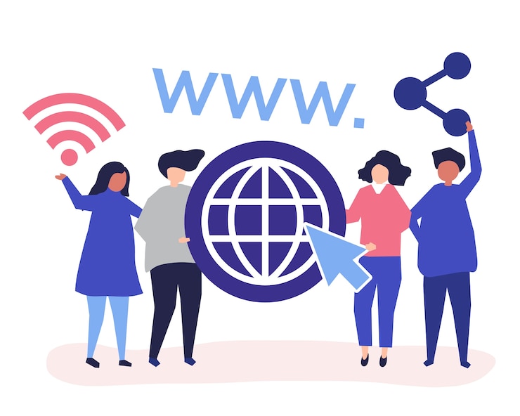 Vector Gratis people holding world wide web icons