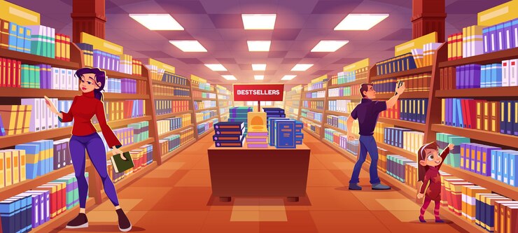 Vector Gratis people in book store room interior
