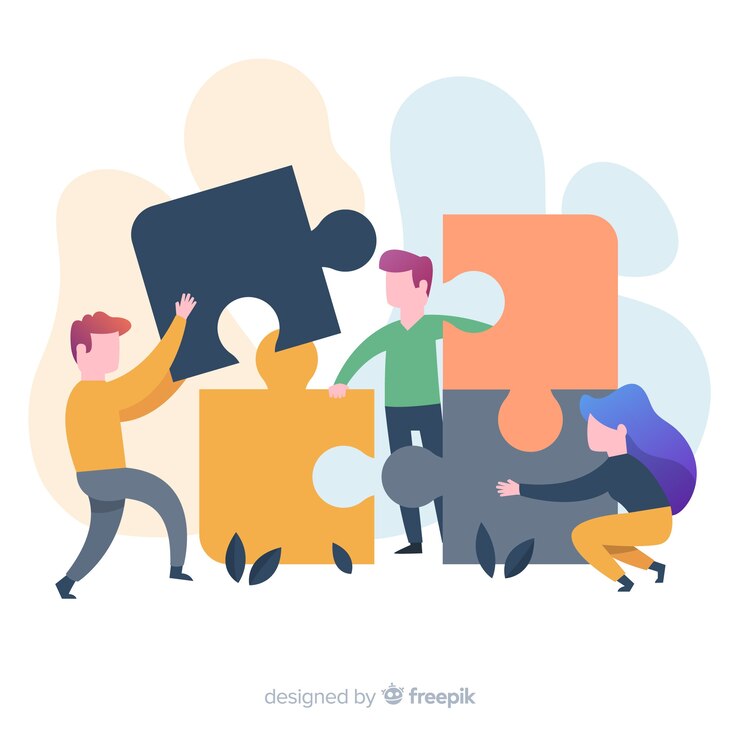 Vector Gratis people making puzzle background