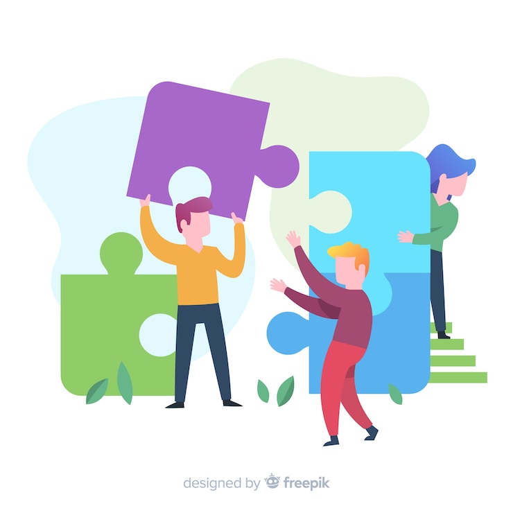Vector Gratis people making puzzle background