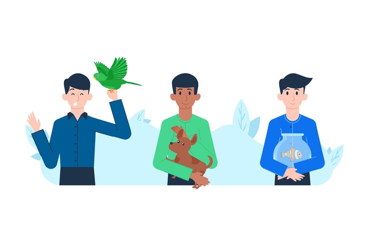 Vector Gratis people playing with their pets illustrations set