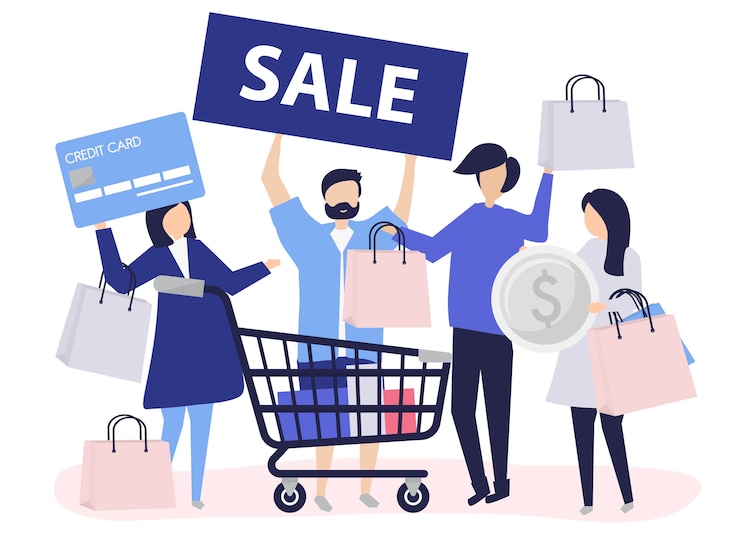 Vector Gratis people shopping with a credit card