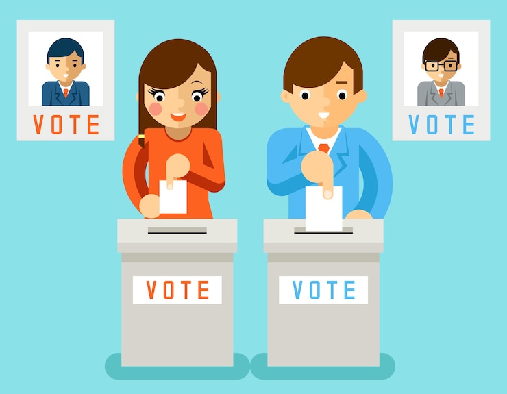 Vector Gratis people vote candidates of different parties. election voting, ballot and politics, choice democracy