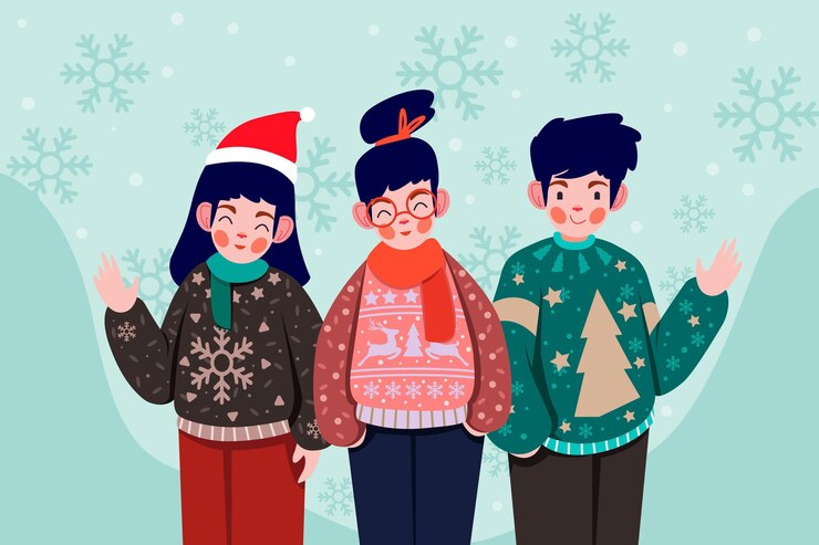 Vector Gratis people wearing ugly sweaters