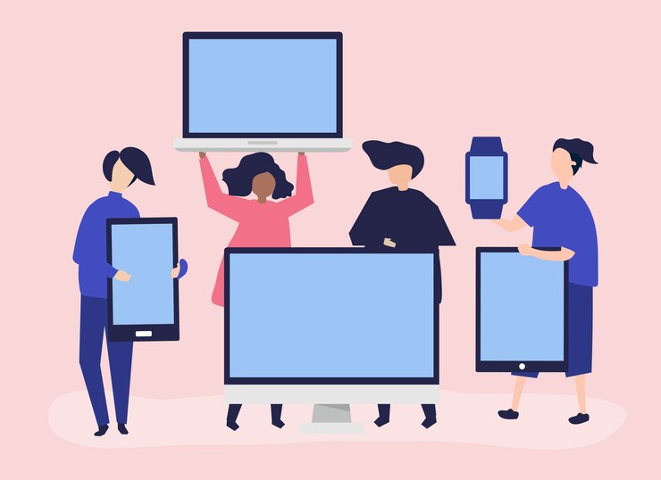 Vector Gratis people with different digital devices