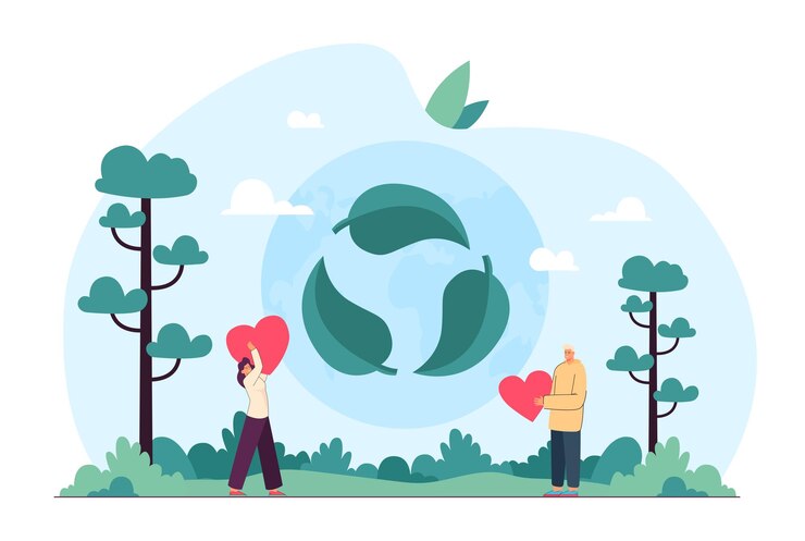 Vector Gratis people with hearts fighting against pollution. reuse, reduce, recycle symbol, green energy, zero waste, save earth scene flat vector illustration. recycling, eco friendly lifestyle concept for banner
