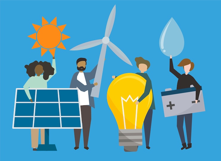 Vector Gratis people with renewable energy resources illustration