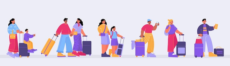 Vector Gratis people with suitcases standing in queue
