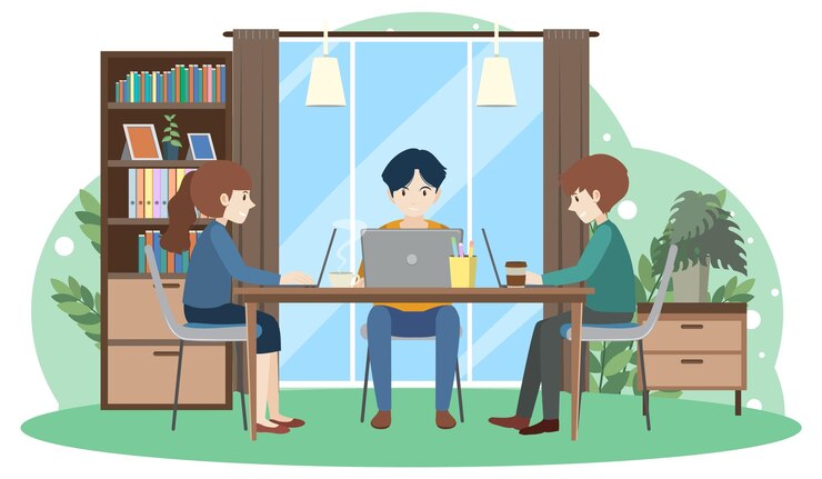Vector Gratis people working on laptop at home