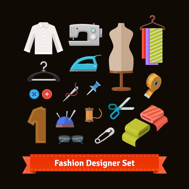 Vector Gratis peralatan dan bahan perancang busana