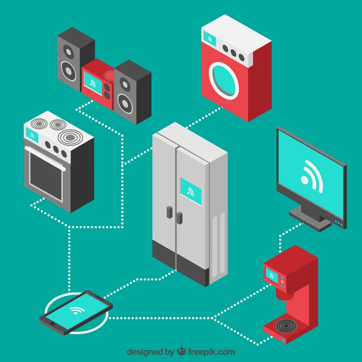Vector Gratis peralatan dengan internet dalam gaya isometrik
