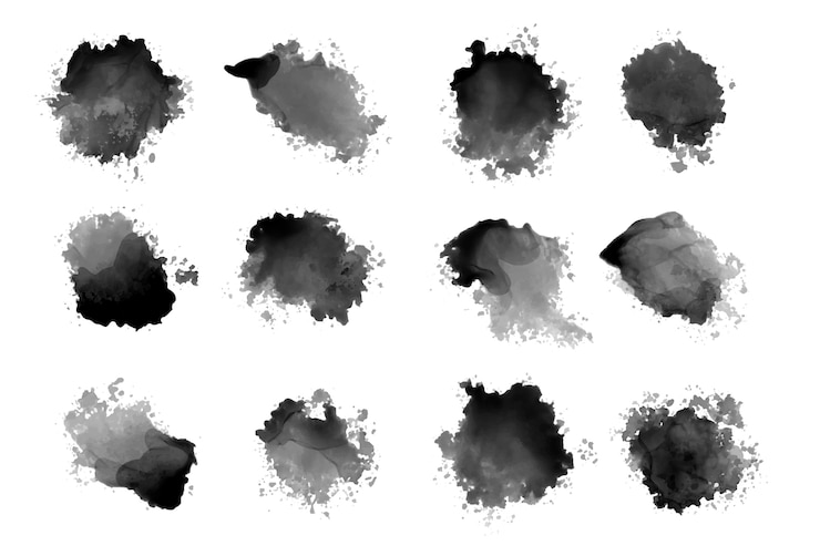 Vector Gratis percikan dan tetesan cat air tinta hitam