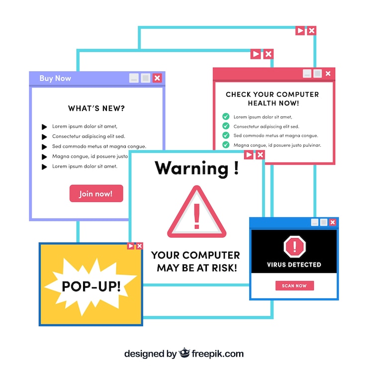 Vector Gratis peringatan pop-up dengan desain datar