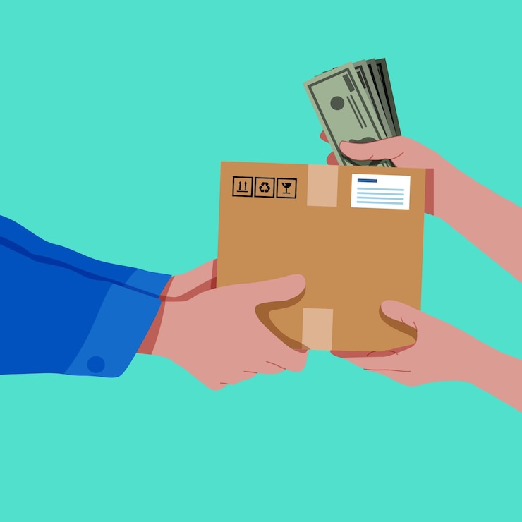 Vector Gratis person receiving a package and paying at the delivery