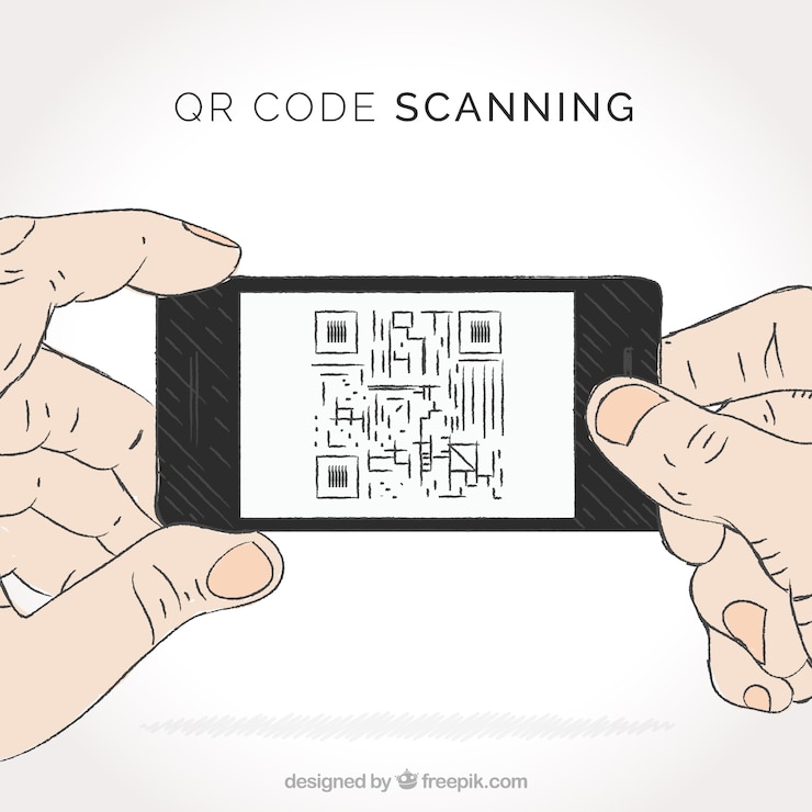 Vector Gratis person scanning qr code background 