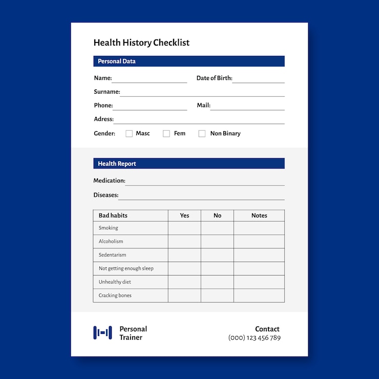 Vector Gratis personal trainer checklist template design