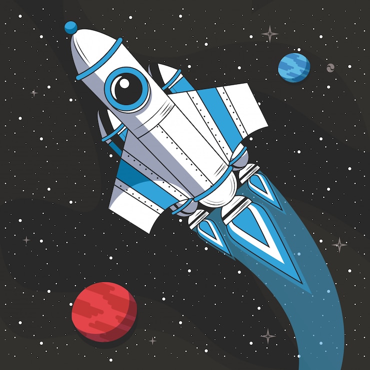 Vector Gratis pesawat ruang angkasa terbang di luar angkasa